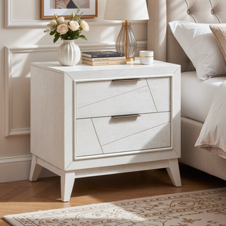 Sunvega Antique White Finish Nightstand with 2 Dovetail Drawers for Bedroom