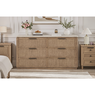 Sunvega Modern Transitional Dresser with Rope Drawer Fronts and Stone Top