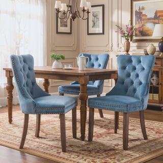 Sunvega High Back Velvet Dining Chairs with Tufted Upholstery and Nailhead Trim