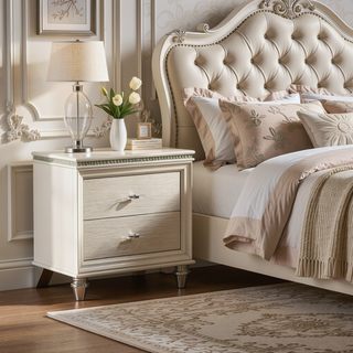Sunvega Textured 2 Drawer Nightstand with Acrylic Legs in Pearl White