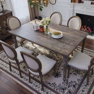 Sunvega Weathered Grey Veneer Wood Rectangular Dining Table for 6 Persons