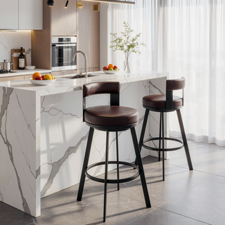 Sunvega Brown Faux Leather Swivel Bar Stool with 360 Degree Rotation