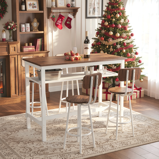 Sunvega 5 Piece Counter Height Table and Chairs Set for 4 with Backrests and Footrests