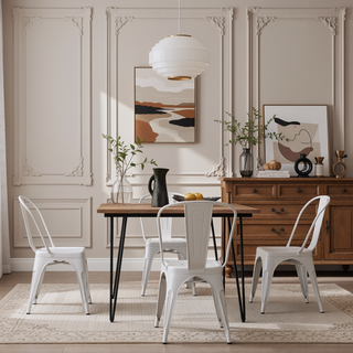 Sunvega Natural Mango Wood Square Dining Table with Hairpin Legs for Kitchen