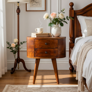 Sunvega Functional and Stylish Brown Chestnut Rounded Bedside Table with 2-Drawers
