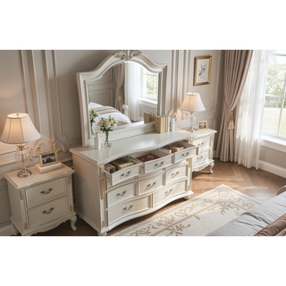 Sunvega Cherry Nightstand with Three Easy Glide Drawers and Velvet Lining
