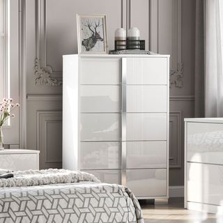 Sunvega Contemporary White Bedroom Chest with Chrome Legs and UV Finish