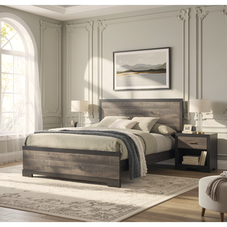 Sunvega Contemporary Two Drawer Nightstand with Brown Gray Rustic Finish