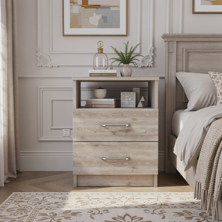 Sunvega Oklahoma Nightstand with Two Drawers and One Open Shelf for Bedroom