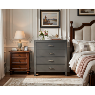 Sunvega Contemporary Metallic Gray Finish Chest with Acrylic Drawers and Bracket Feet