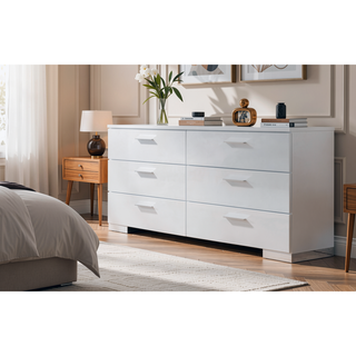 Sunvega Sleek White Nightstand with Chrome Legs and Two Spacious Drawers