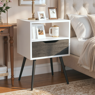 Sunvega Superior Top Nightstand with One Drawer and Open Shelf in Smokey Oak