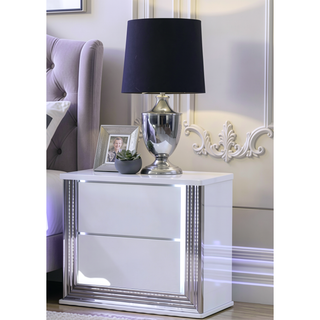 Sunvega Modern White LED Nightstand With Sleek High Gloss Finish