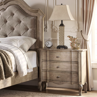 Sunvega Antique Taupe Nightstand with Three Spacious Felt-Lined Drawers