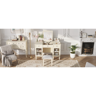 Sunvega White Oak Vanity Desk with Flip-Top Mirror and Stool for Dressing Room