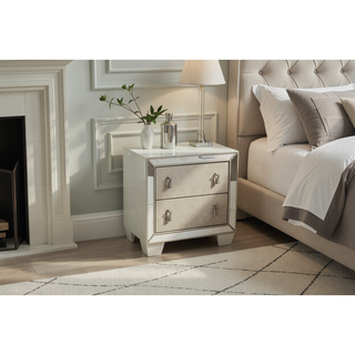 Sunvega Traditional Silver Finish Stainless Deco Panel Nightstand with Hanging Pulls