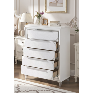 Sunvega Modern Pearl White Finish Nightstand with Spacious Drawers and Acrylic Legs