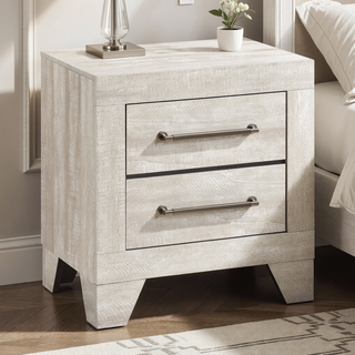Sunvega Modern Nightstand with 2 Dovetail Drawers in Dusty Gray Oak Finish
