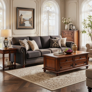 Sunvega Upholstered Dresser with Six Spacious Drawers and Nail Head Trim