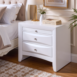 Sunvega White Nightstand with Two Spacious Drawers and Top Tray for Bedroom