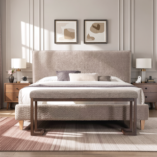 Sunvega Modern Upholstered Boucle Bench with Metal Frame for Entryway Living Room