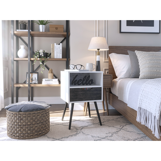 Sunvega Smokey Oak and White Nightstand with 1 Drawer and Shelf