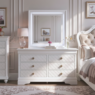 Sunvega Fully Assembled Pearl White Nightstand with Gold Handles and Faux Crystal