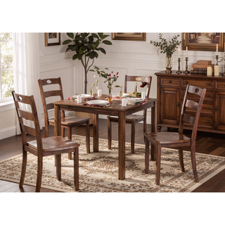 Sunvega Transitional Walnut Finish Dining Table Set with Four Slat Back Chairs