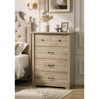 Sunvega Light Oak Finish 4-Drawer Chest with Black Metal Handles