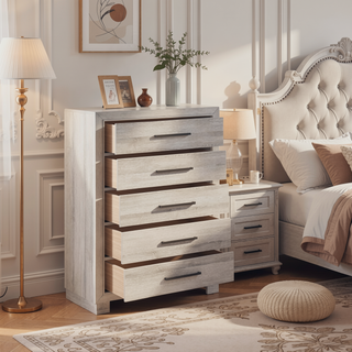 Sunvega Modern Gray Finish Two-Drawer Nightstand with Antique Brass Pulls