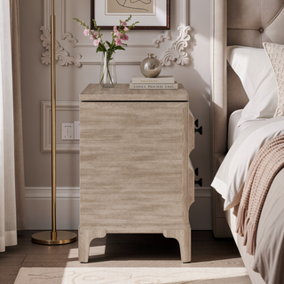 Sunvega Sand Finish Nightstand With 2 Storage Drawers And USB Charging Ports