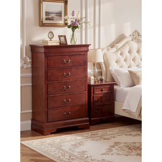 Sunvega Traditional Cherry Chest with Carved Bases and English Dovetailed Drawers