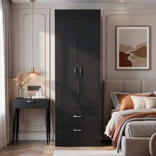 Sunvega White Finish Armoire Tarento with Two Drawers and Double Door Cabinet