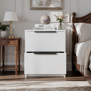 Sunvega Light Gray Nightstand with Two Drawers and Metal Handles for Bedroom