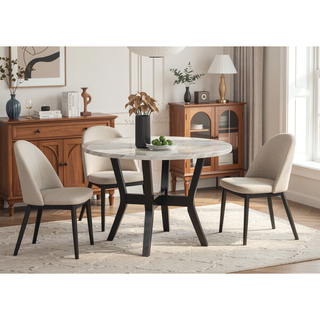 Sunvega 5-Piece Dining Set with Faux Marble Top Table and PU Upholstered Chairs