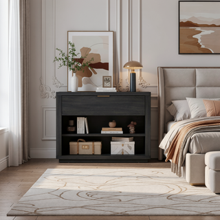 Sunvega Modern Brown Nightstand with Open Shelf and Drawer for Bedroom