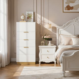 Sunvega Modern Minimalist White 4-Drawer Chest with Spacious Storage for Bedroom