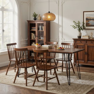 Sunvega Handcrafted Modern Industrial Mango Wood Rectangular Dining Table in Umber Brown