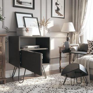 Sunvega Industrial Hairpin Legs Nightstand with Drawer and Open Shelf for Bedroom