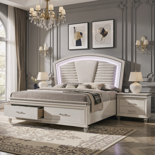 Sunvega Contemporary Nightstand with Felt-lined Drawers and Acrylic Legs in Pearl White