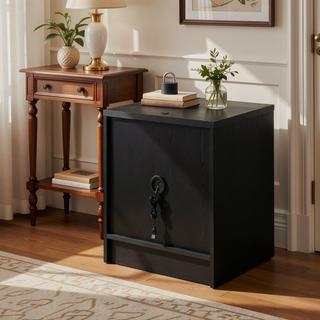 Sunvega Mango Wood Grain Nightstand with Motion Sensor LED Lights and USB Outlets