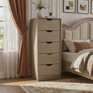 Sunvega 5 Drawer Tall Dresser with Pull Out System in Fine White Finish