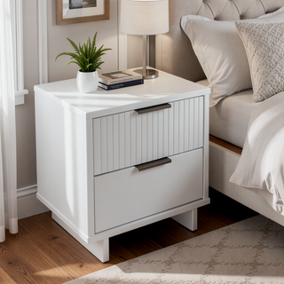 Sunvega Modern Glam Nightstand with Gold Steel Handles and Solid Wood Drawers