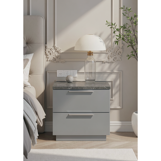 Sunvega Mist Nightstand with Two-Tone High-Gloss Marble Lacquer Finish and Two Spacious Drawers