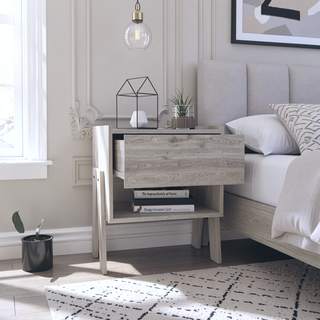 Sunvega Light Gray Nightstand with Drawer and Open Shelf for Bedroom Living Room