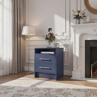 Sunvega Alby Blue Nightstand with Two Drawers and Open Shelf for Bedroom