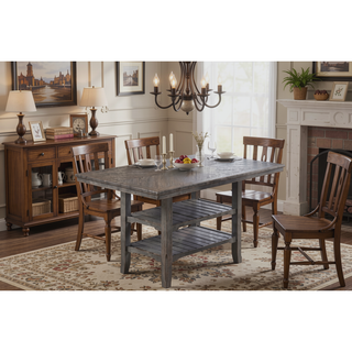 Sunvega Modern Gray Rubber Wood Dining Table with Two Built-in Storage Shelves