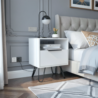 Sunvega Single Door Cabinet Nightstand with Hairpin Legs and Two Shelves