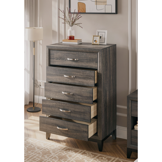 Sunvega Valdemar Brown Fabric and Weathered Gray Finish Queen Size Bed