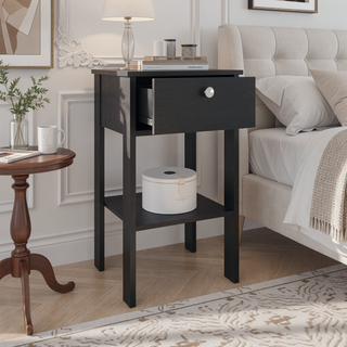 Sunvega Modern Black Wengue Nightstand with Drawer and Open Shelf for Bedroom